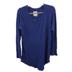 Chaser Thermal‎ Womens XL Waffle Knit Top Round Neck Blue